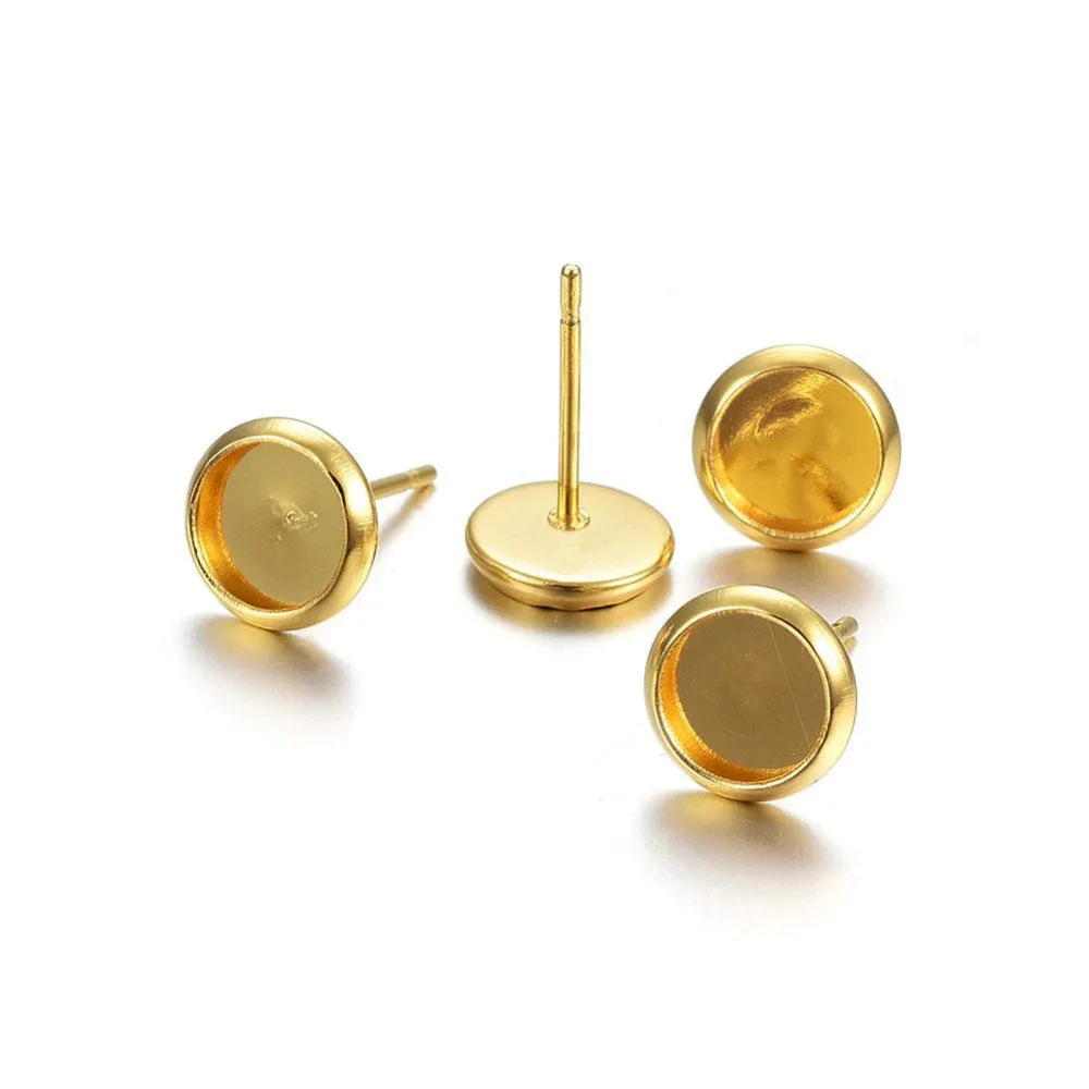 10 Gold stainless steel ear stud cabochon settings