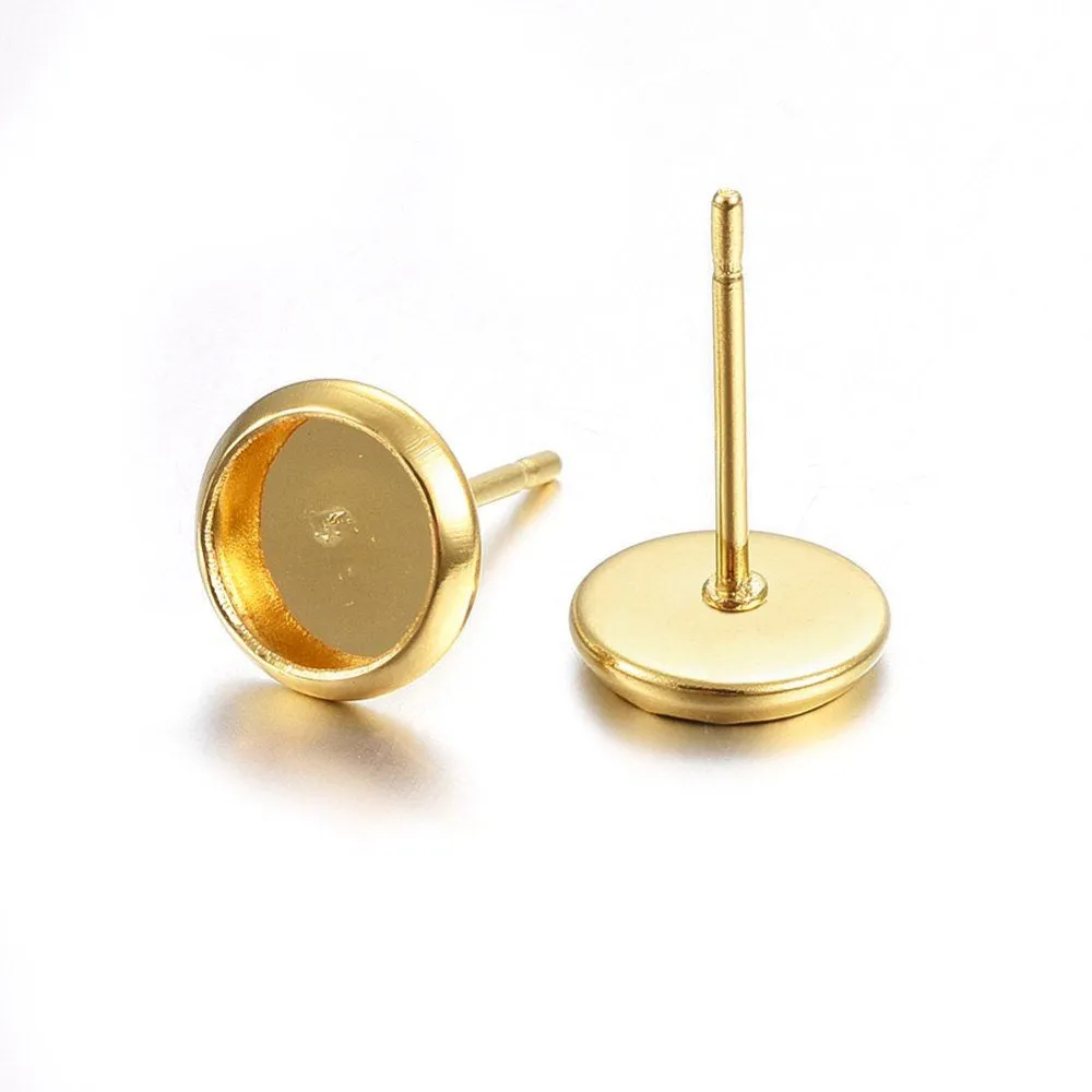 10 Gold stainless steel ear stud cabochon settings