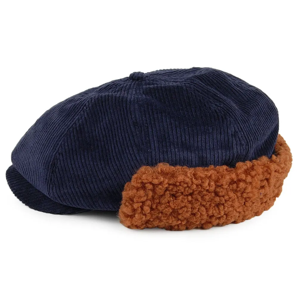 Brixton Hats Brood Corduroy Earflap Newsboy Cap - Navy Blue