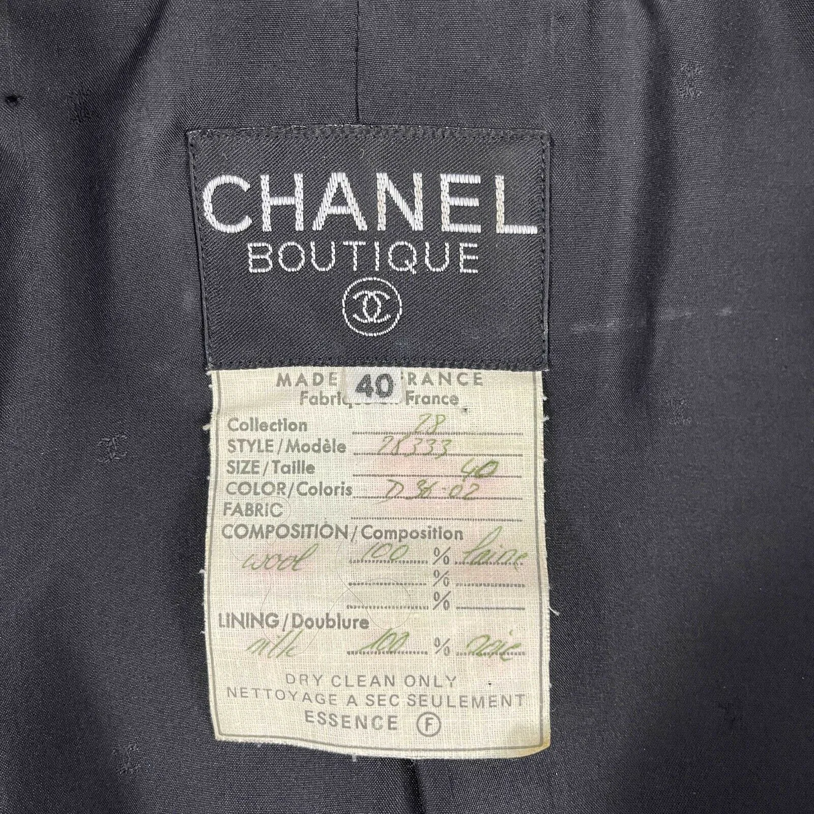 CHANEL Logo Suit Vintage Rare Camellia Button and Trim Skirt Jacket