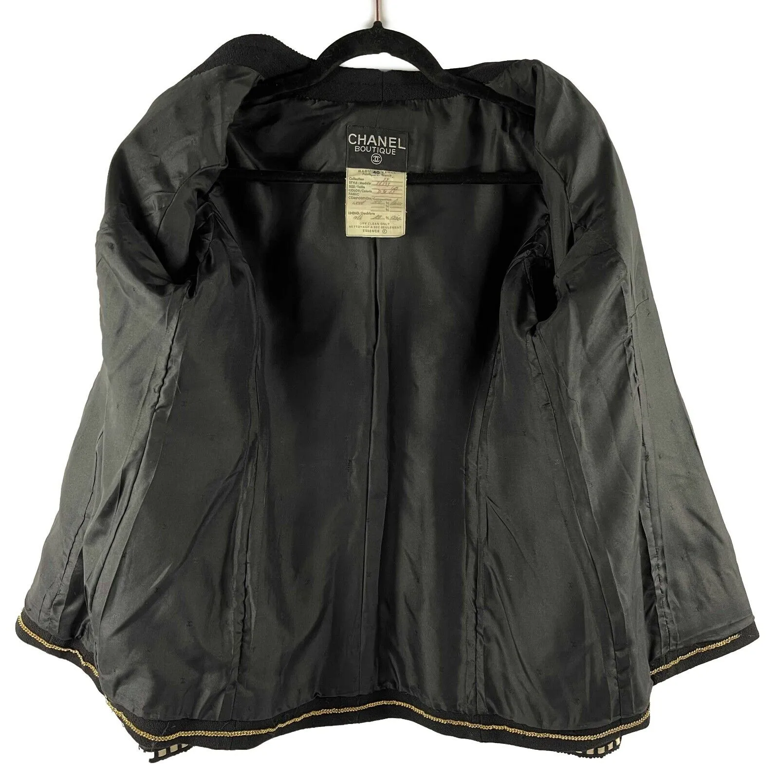 CHANEL Logo Suit Vintage Rare Camellia Button and Trim Skirt Jacket