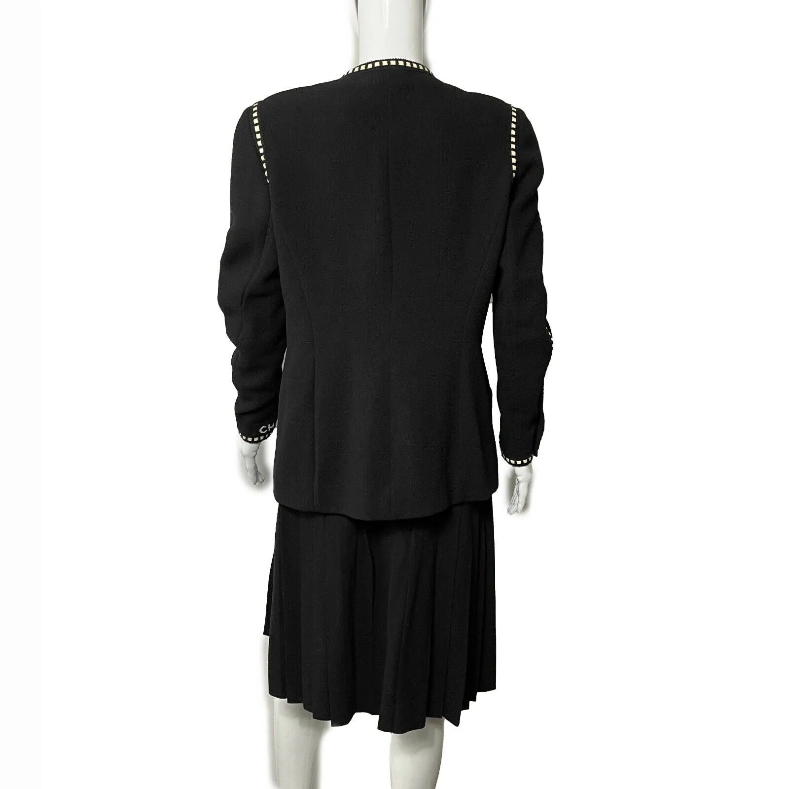 CHANEL Logo Suit Vintage Rare Camellia Button and Trim Skirt Jacket