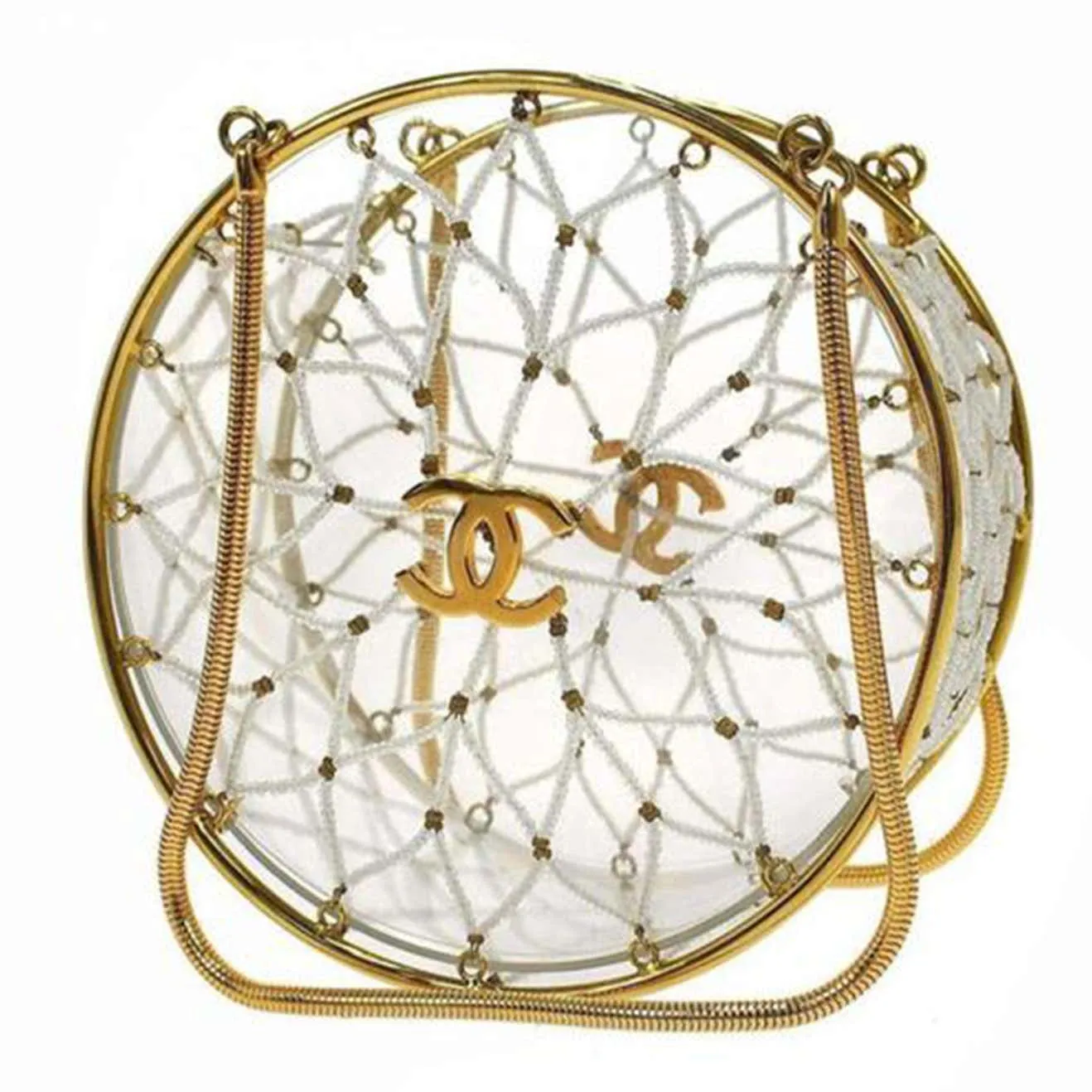 Chanel Minaudire Ultra Rare 1990 Beaded Gold Transparent Circle Micro Mini Bag