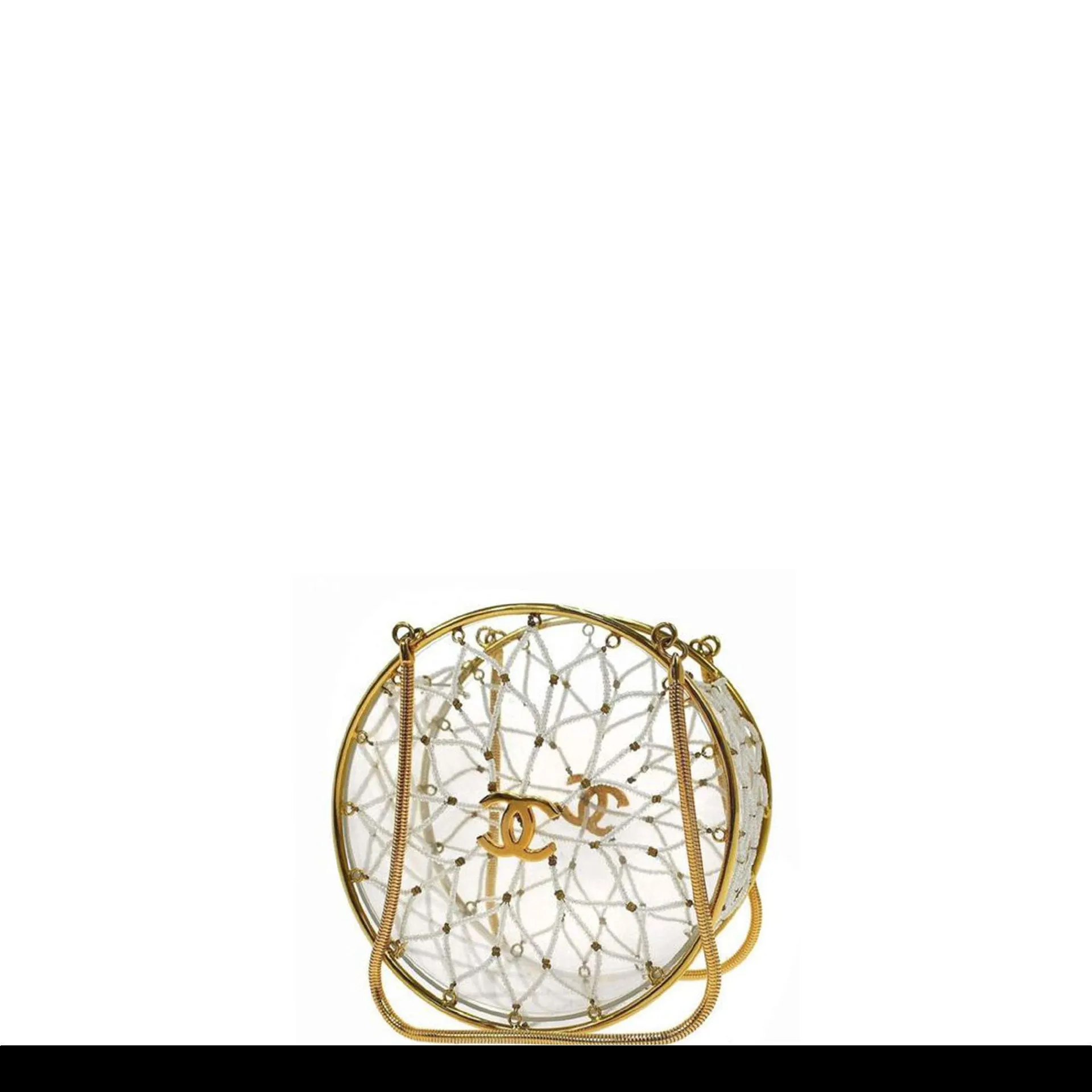 Chanel Minaudire Ultra Rare 1990 Beaded Gold Transparent Circle Micro Mini Bag