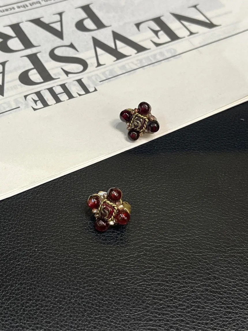Chanel Red Glazed Ear Clip Earrings Vintage