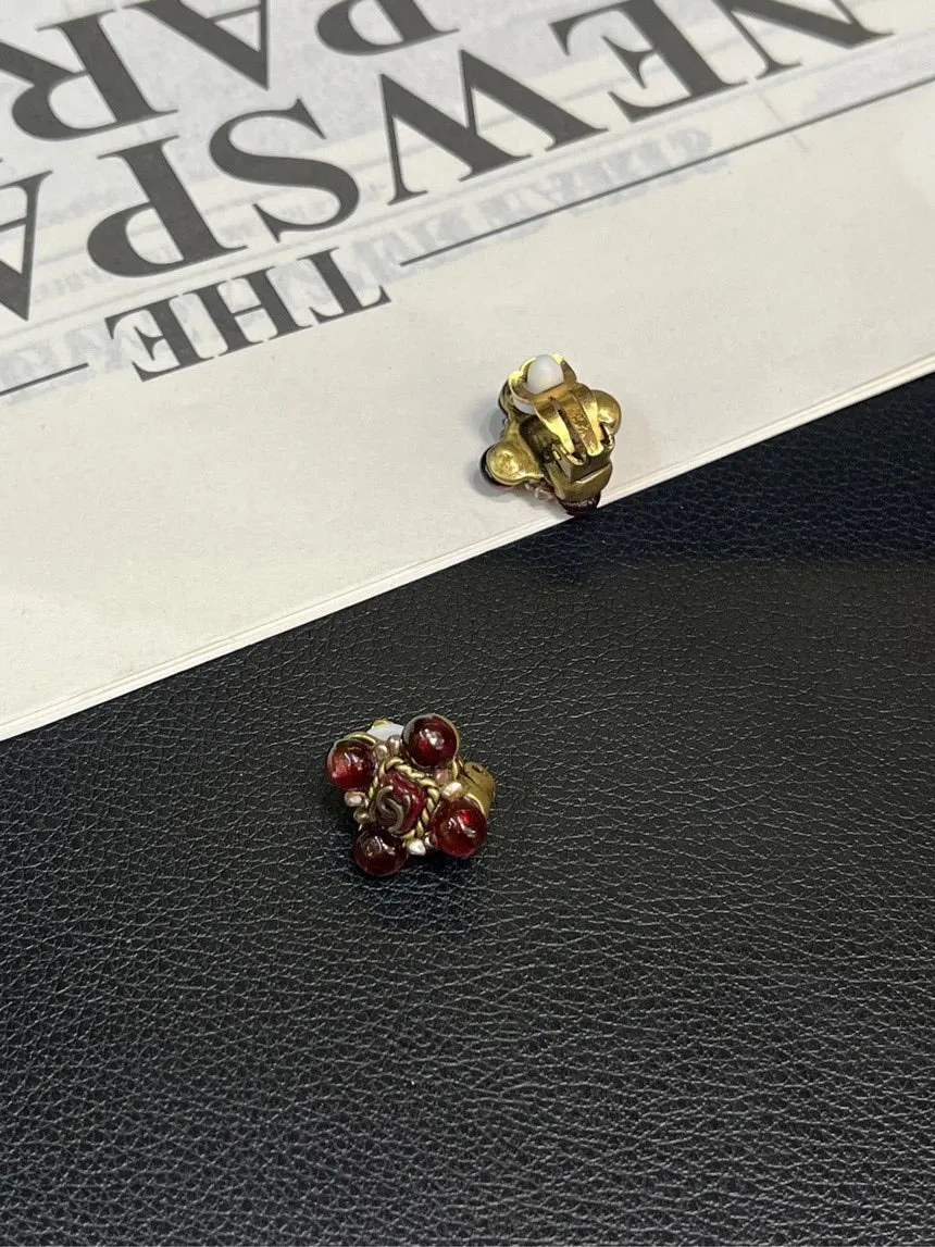 Chanel Red Glazed Ear Clip Earrings Vintage