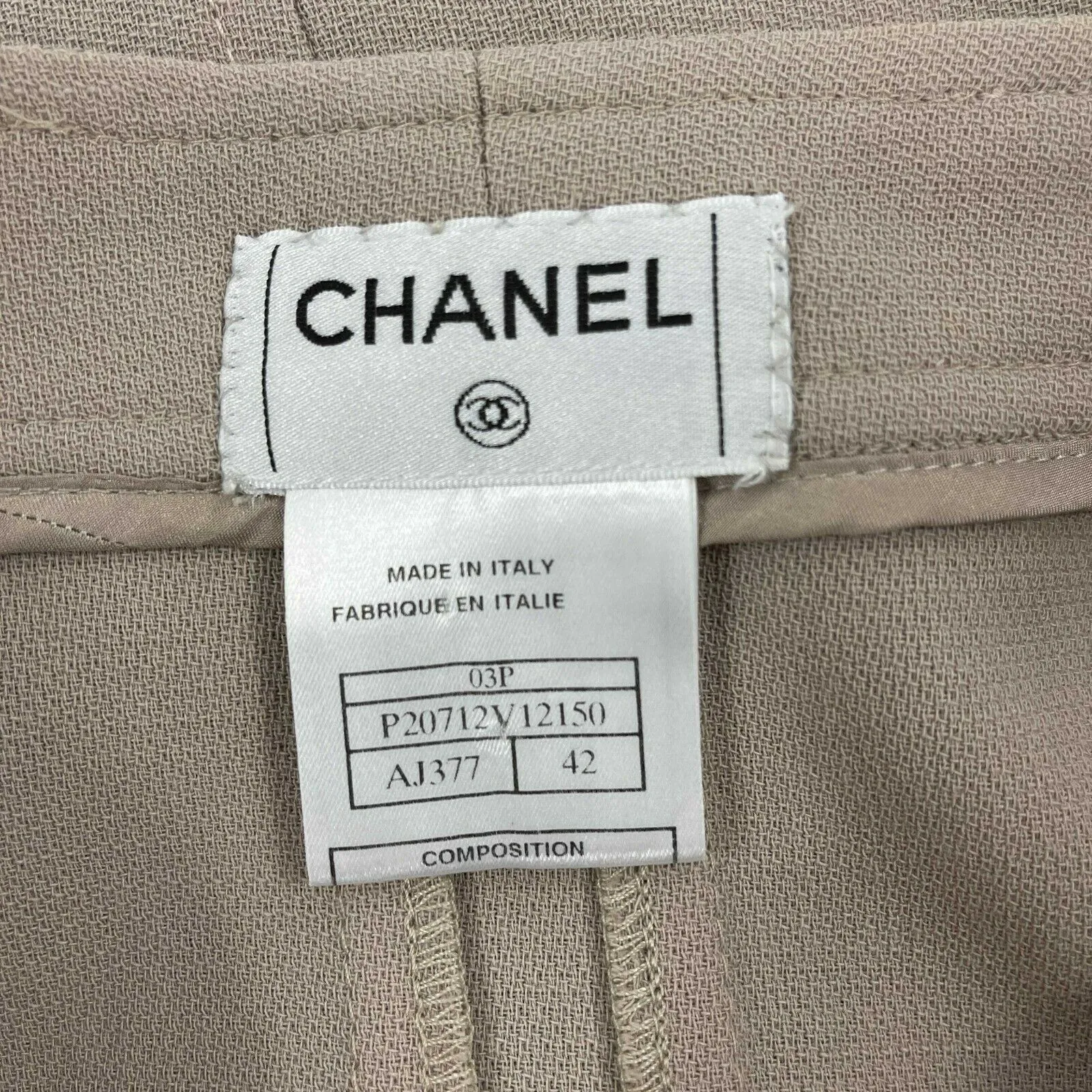 CHANEL - Wool Pleated Midi Pencil Beige Tan Skirt 03P- 42 US 10