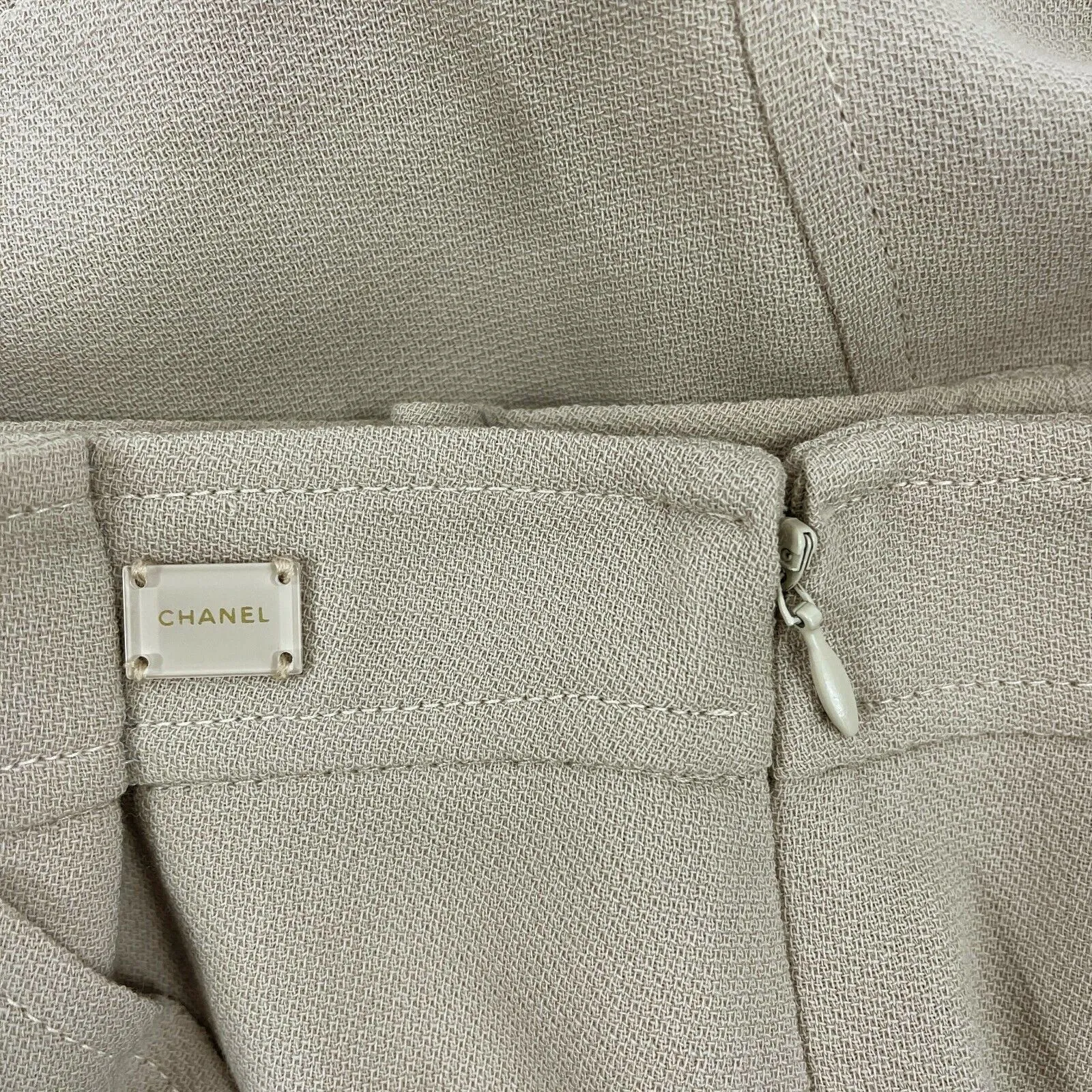 CHANEL - Wool Pleated Midi Pencil Beige Tan Skirt 03P- 42 US 10