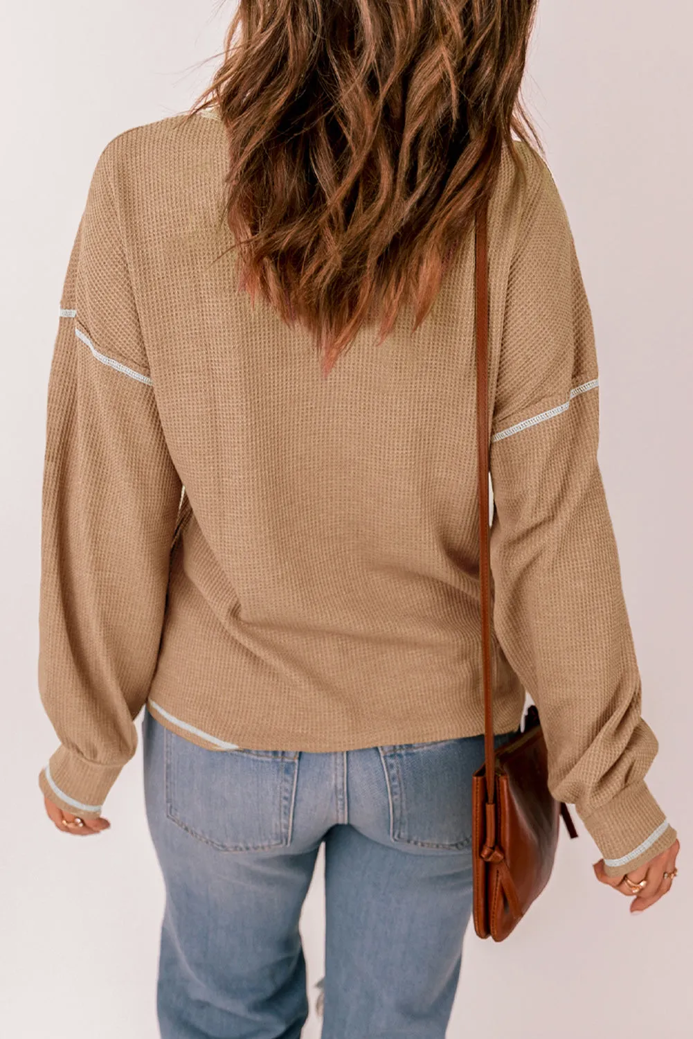 Contrast Stitching Waffle Knit Top