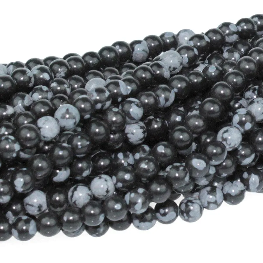 Dakota Stones Snowflake Obsidian 4mm Round Bead Strand