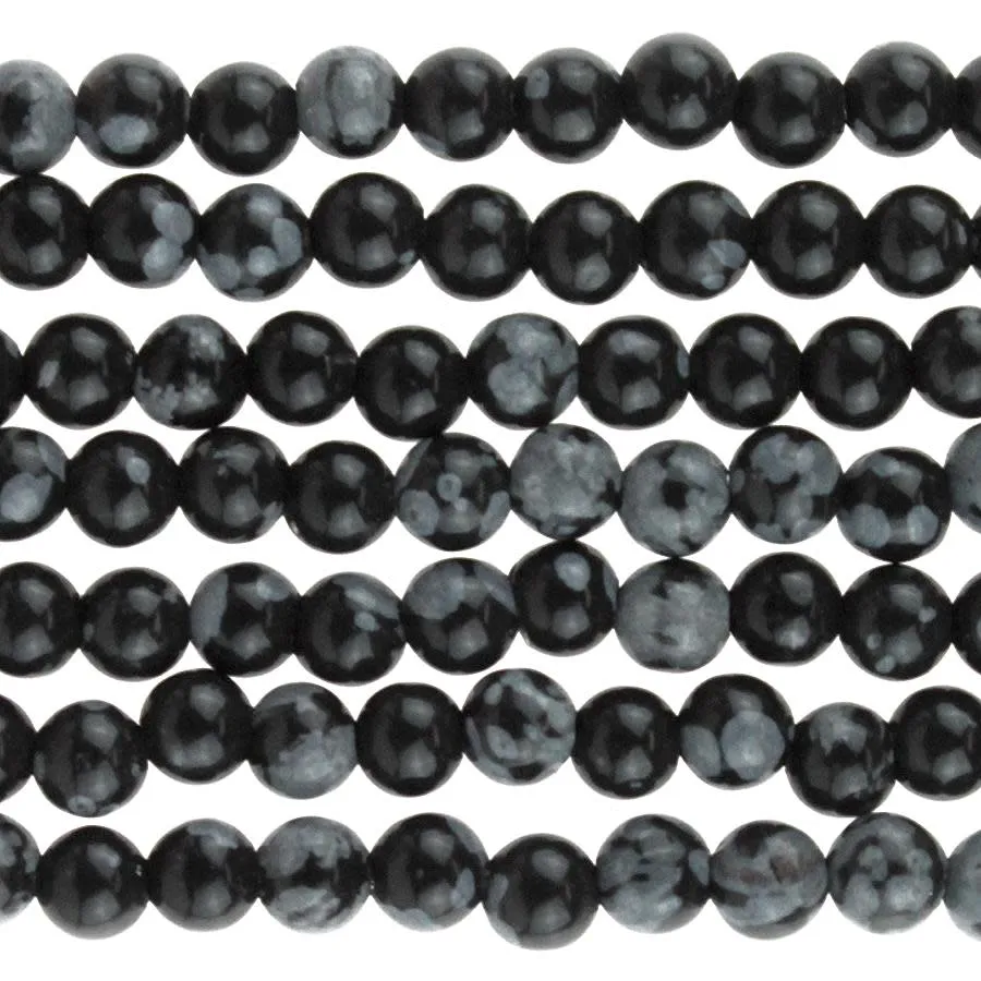 Dakota Stones Snowflake Obsidian 4mm Round Bead Strand