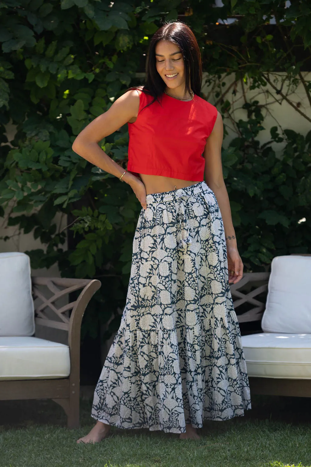 DIAZ TOP IN RED SOLID POPLIN
