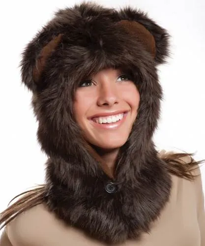 Faux Fur Plush 3D Half Animal Hood Hat Ear Flaps