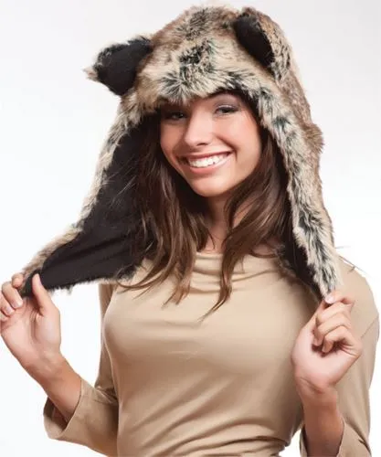 Faux Fur Plush 3D Half Animal Hood Hat Ear Flaps