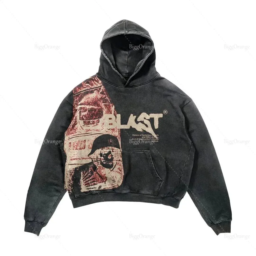 Flytonn-Gothic Spider Print Design Hoodies American Pullover Hoodie Men vintage Y2K Streetwear Harajuku High Street Sweatshirts Men 2023