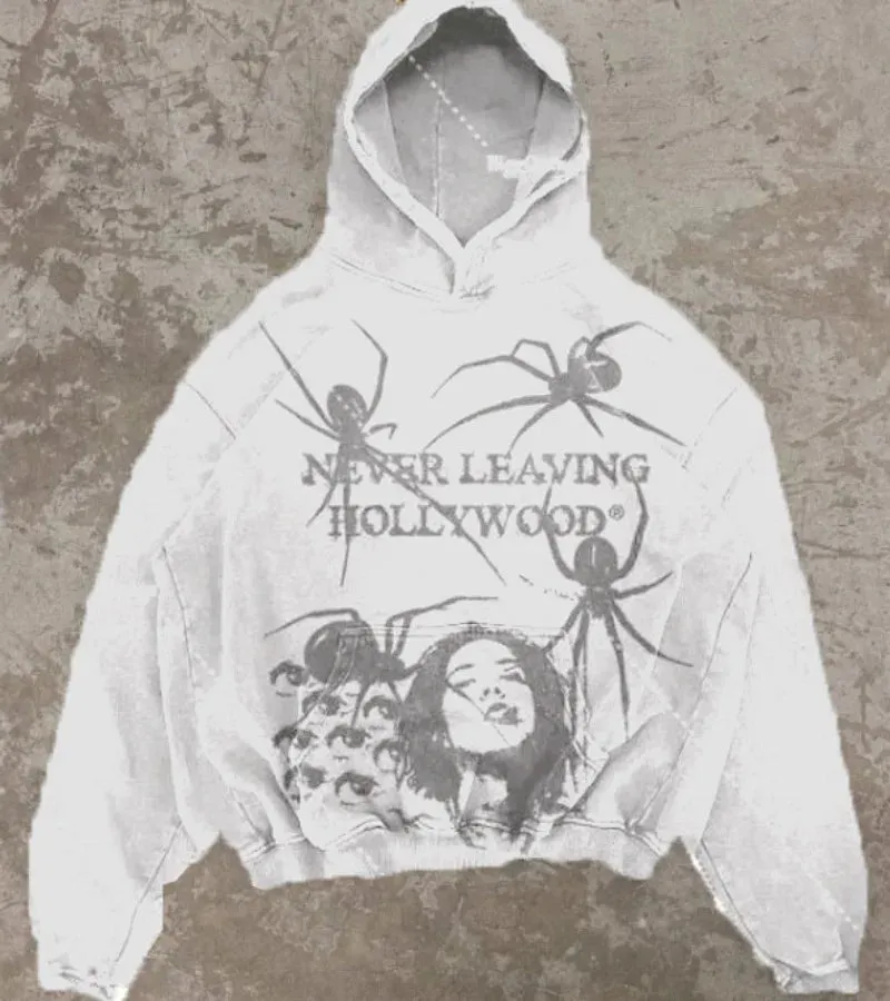 Flytonn-Gothic Spider Print Design Hoodies American Pullover Hoodie Men vintage Y2K Streetwear Harajuku High Street Sweatshirts Men 2023