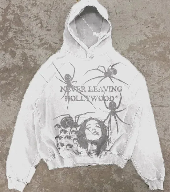 Flytonn-Gothic Spider Print Design Hoodies American Pullover Hoodie Men vintage Y2K Streetwear Harajuku High Street Sweatshirts Men 2023