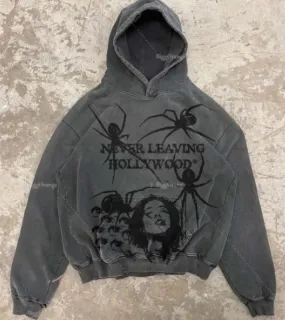 Flytonn-Gothic Spider Print Design Hoodies American Pullover Hoodie Men vintage Y2K Streetwear Harajuku High Street Sweatshirts Men 2023
