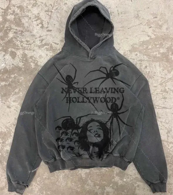 Flytonn-Gothic Spider Print Design Hoodies American Pullover Hoodie Men vintage Y2K Streetwear Harajuku High Street Sweatshirts Men 2023