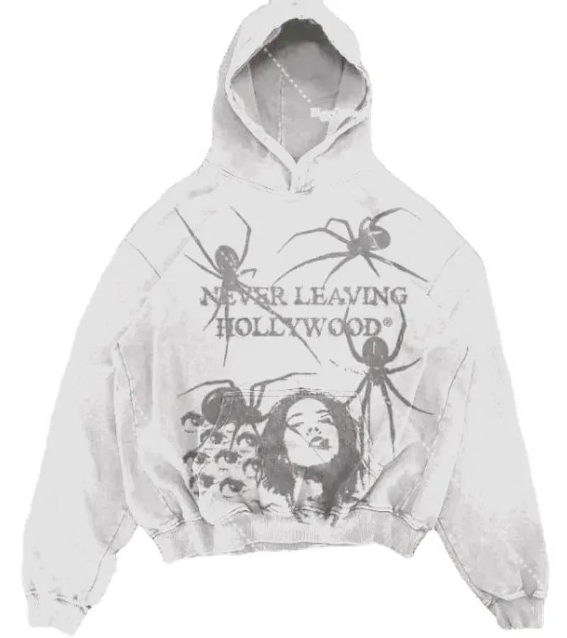 Flytonn-Gothic Spider Print Design Hoodies American Pullover Hoodie Men vintage Y2K Streetwear Harajuku High Street Sweatshirts Men 2023