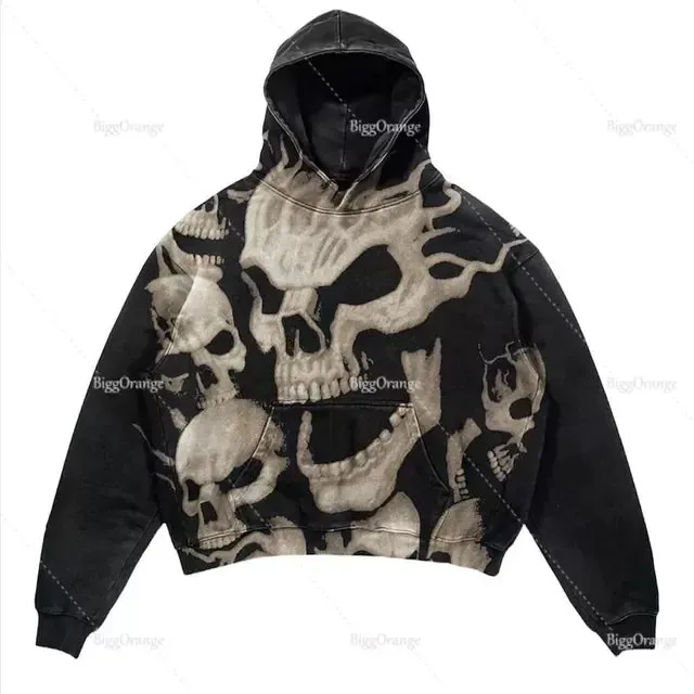 Flytonn-Gothic Spider Print Design Hoodies American Pullover Hoodie Men vintage Y2K Streetwear Harajuku High Street Sweatshirts Men 2023