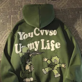 Flytonn-High street hiphop sweater letter anime hoodie American retro men and women couples on streetwear y2k women oversized hoodie