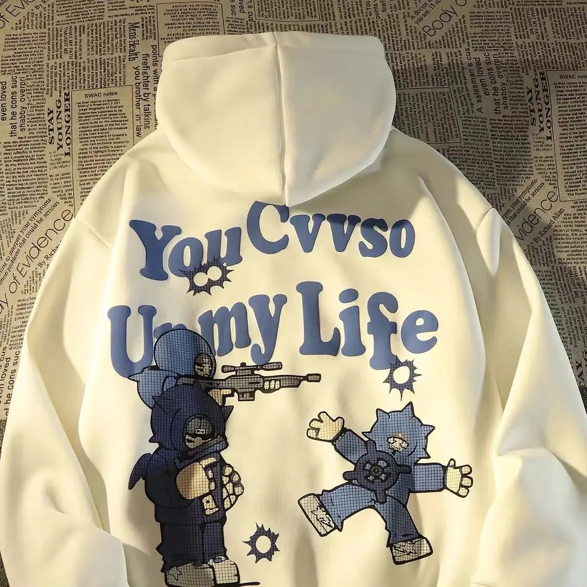 Flytonn-High street hiphop sweater letter anime hoodie American retro men and women couples on streetwear y2k women oversized hoodie