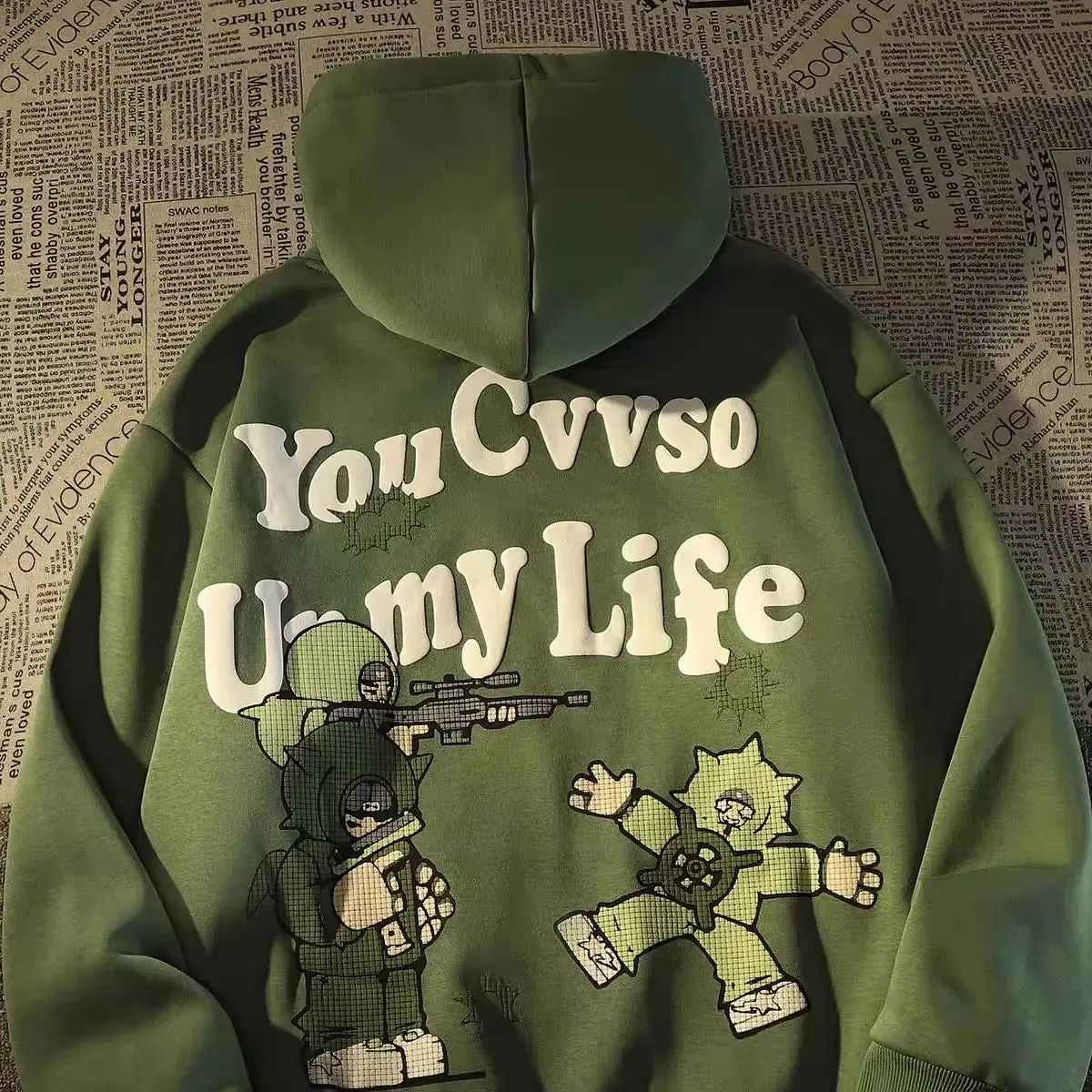 Flytonn-High street hiphop sweater letter anime hoodie American retro men and women couples on streetwear y2k women oversized hoodie