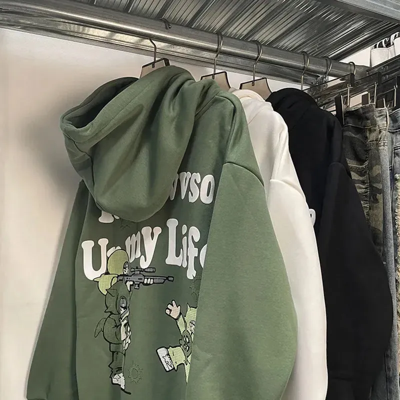 Flytonn-High street hiphop sweater letter anime hoodie American retro men and women couples on streetwear y2k women oversized hoodie