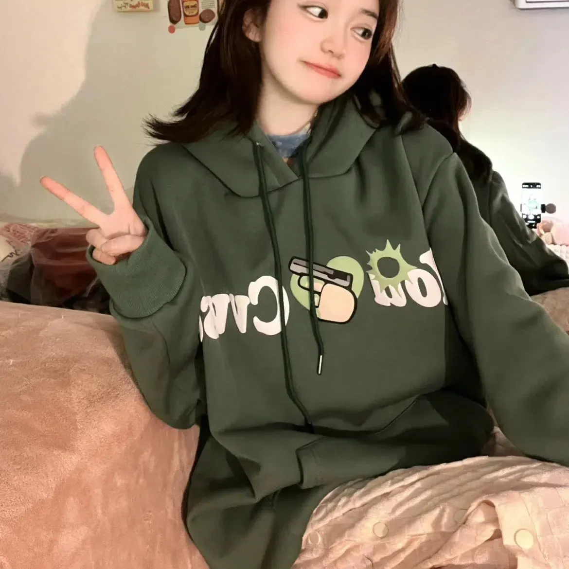 Flytonn-High street hiphop sweater letter anime hoodie American retro men and women couples on streetwear y2k women oversized hoodie