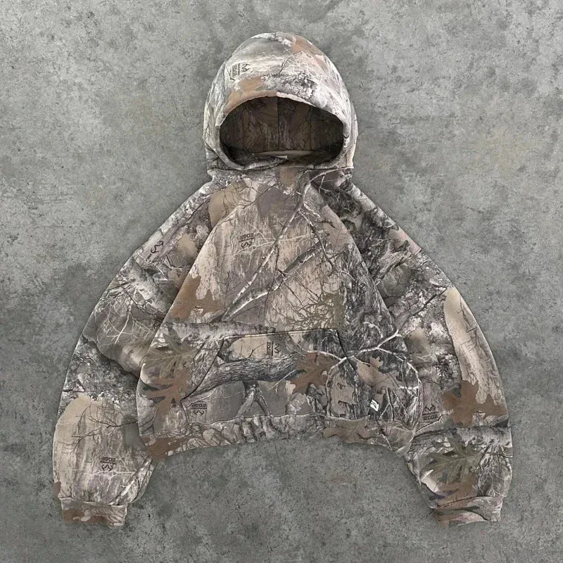 Flytonn- Streetwear y2k 90s Fashion -New High Street Hip Hop Oversized Camo Hoodies Y2K Retro Hoodie Men Printed Camouflage Pattern Pullover Sweatshirts Streetwear