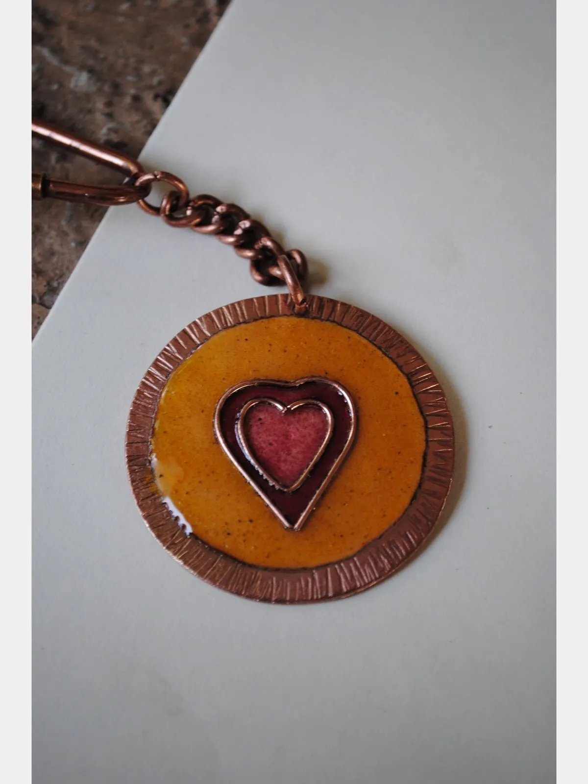 Handcrafted Copper Enamel Keychains (Set of 3) - Flower/Heart/Egg