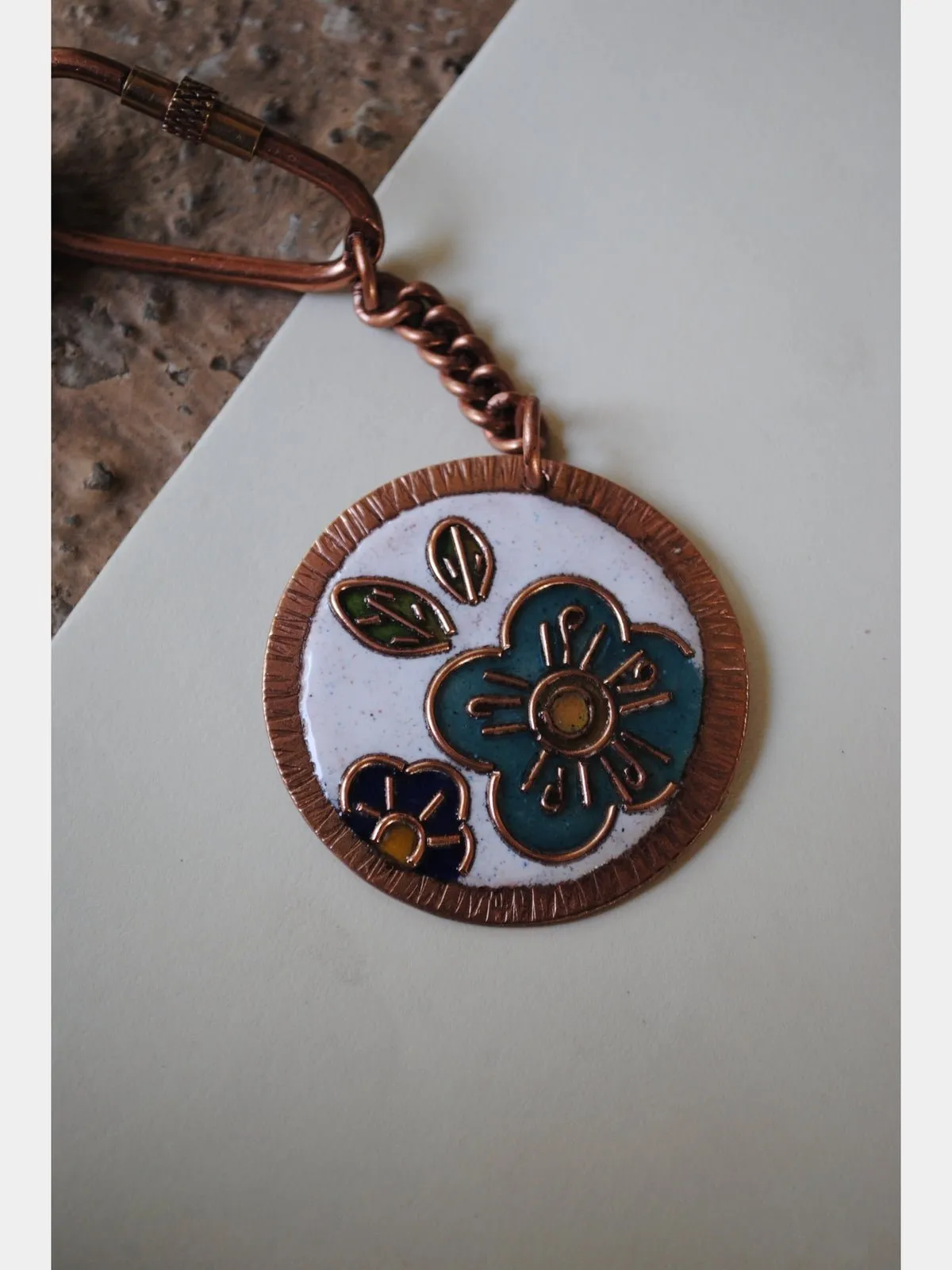 Handcrafted Copper Enamel Keychains (Set of 3) - Heart/Flower/Watermelon