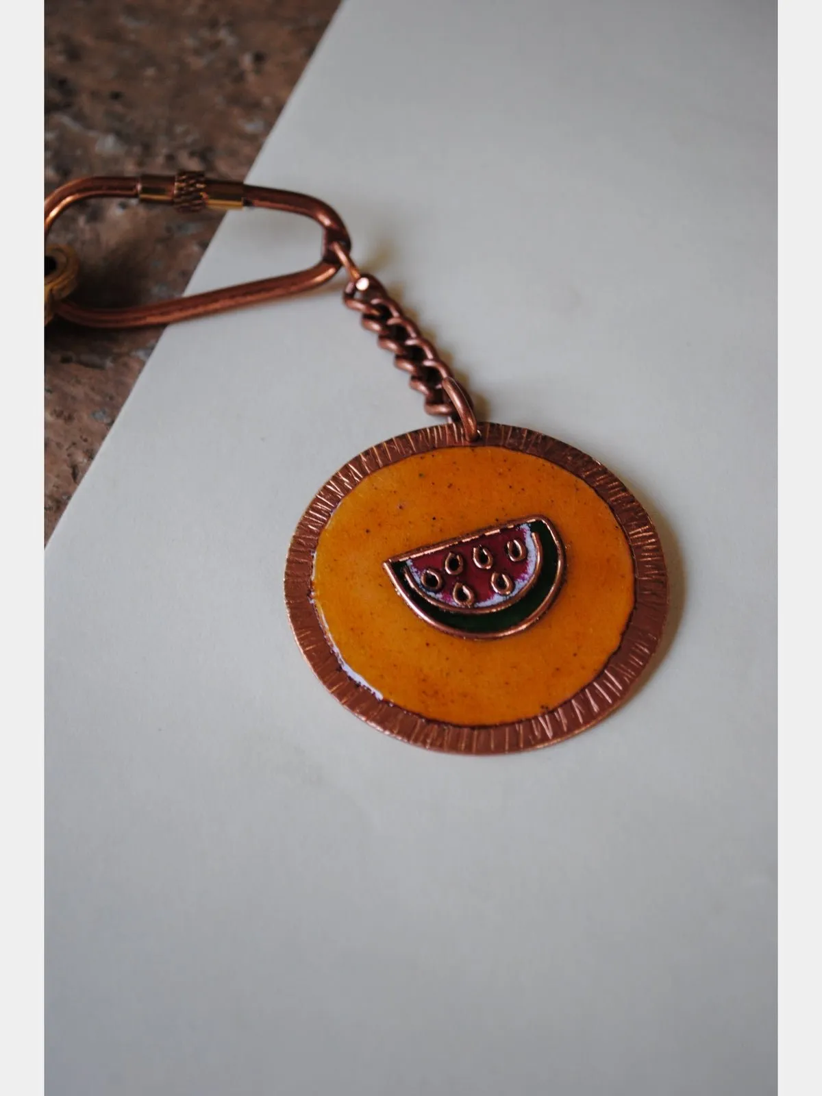 Handcrafted Copper Enamel Keychains (Set of 3) - Heart/Flower/Watermelon