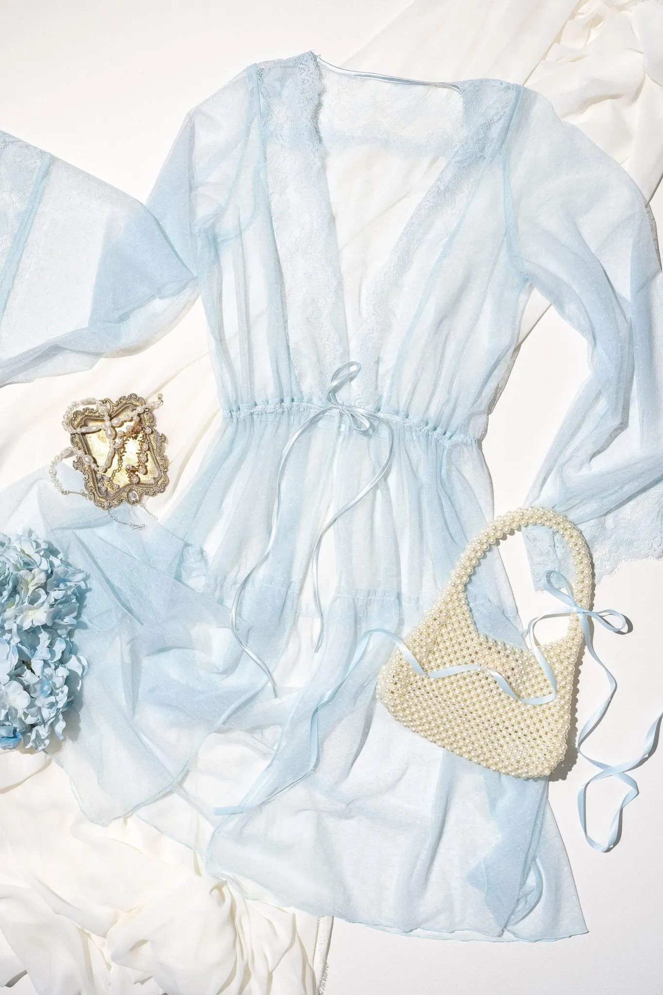 Lacy Dot Mesh Midi Robe - Something Blue