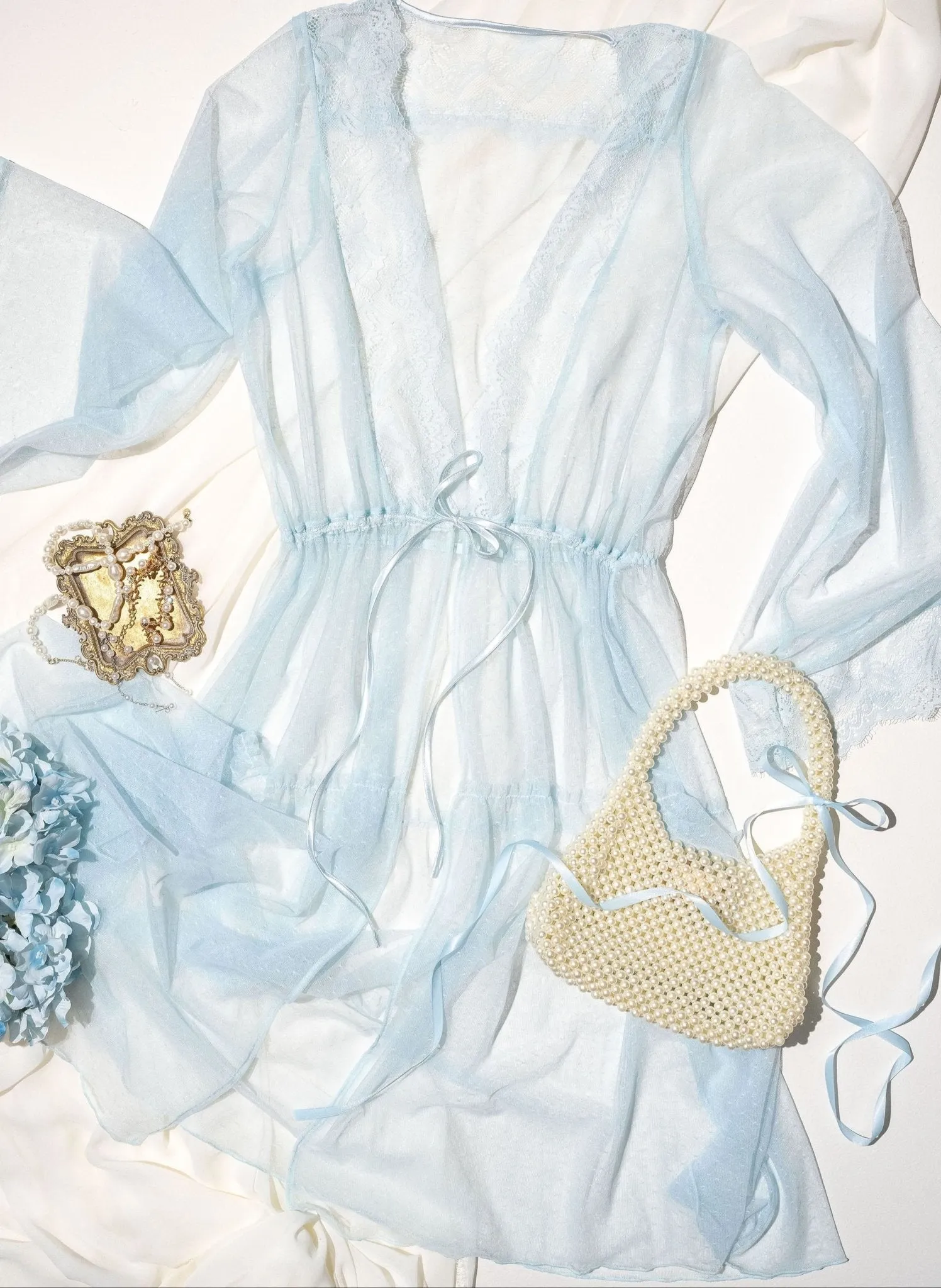 Lacy Dot Mesh Midi Robe - Something Blue