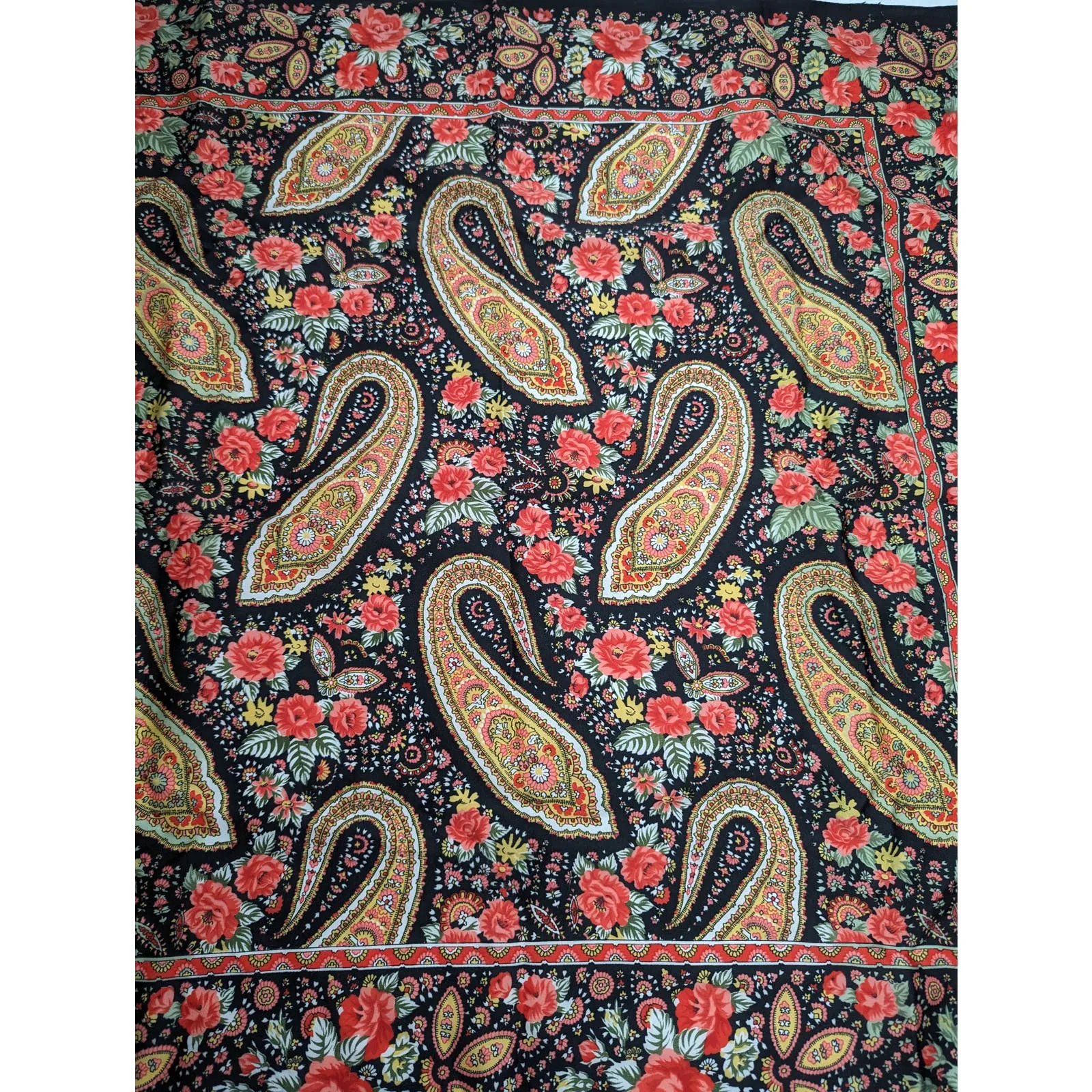 Liz Sinclair Square Pink Orange Black Paisley Scarf 30" x 29" Polyester  Italy