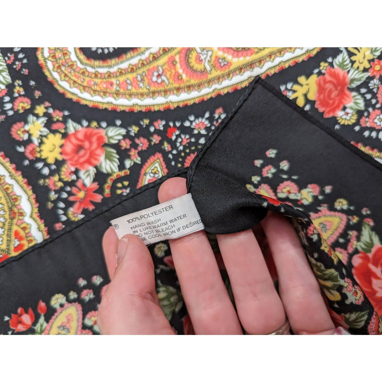 Liz Sinclair Square Pink Orange Black Paisley Scarf 30" x 29" Polyester  Italy