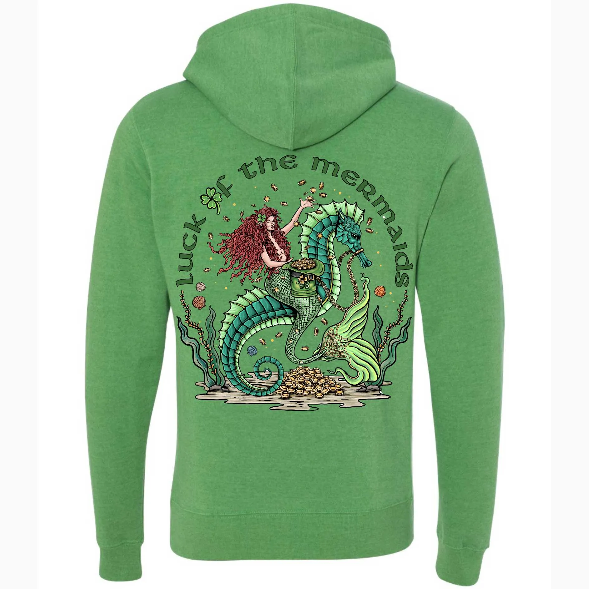 Luck Of The Mermaids Fleece Pullover Hoodie (Green)