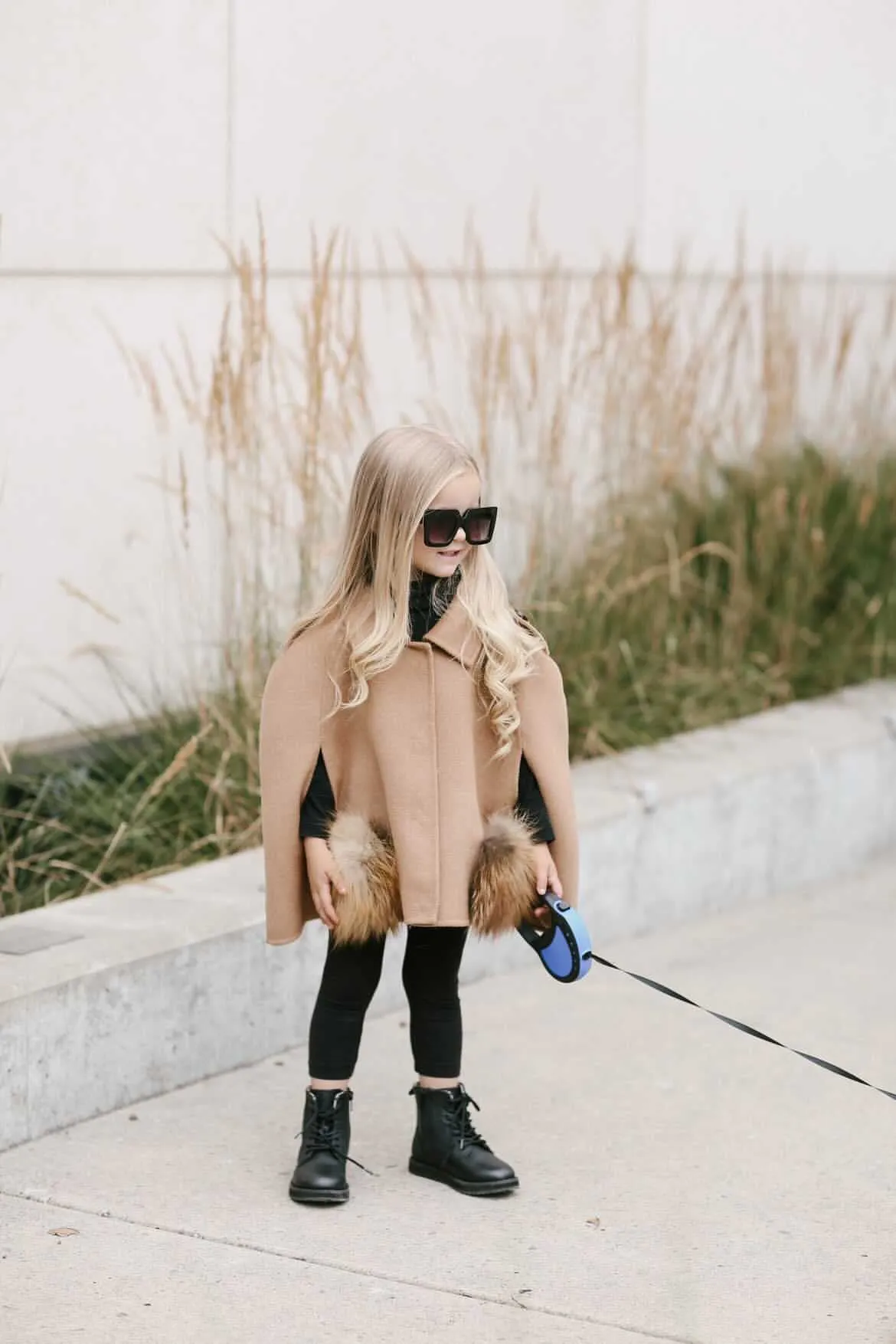 MI LOVES SIGNATURE Cashmere kids cape with Luxurious Natural Fox fur pockets.