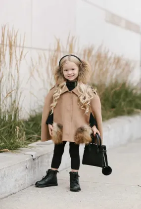 MI LOVES SIGNATURE Cashmere kids cape with Luxurious Natural Fox fur pockets.