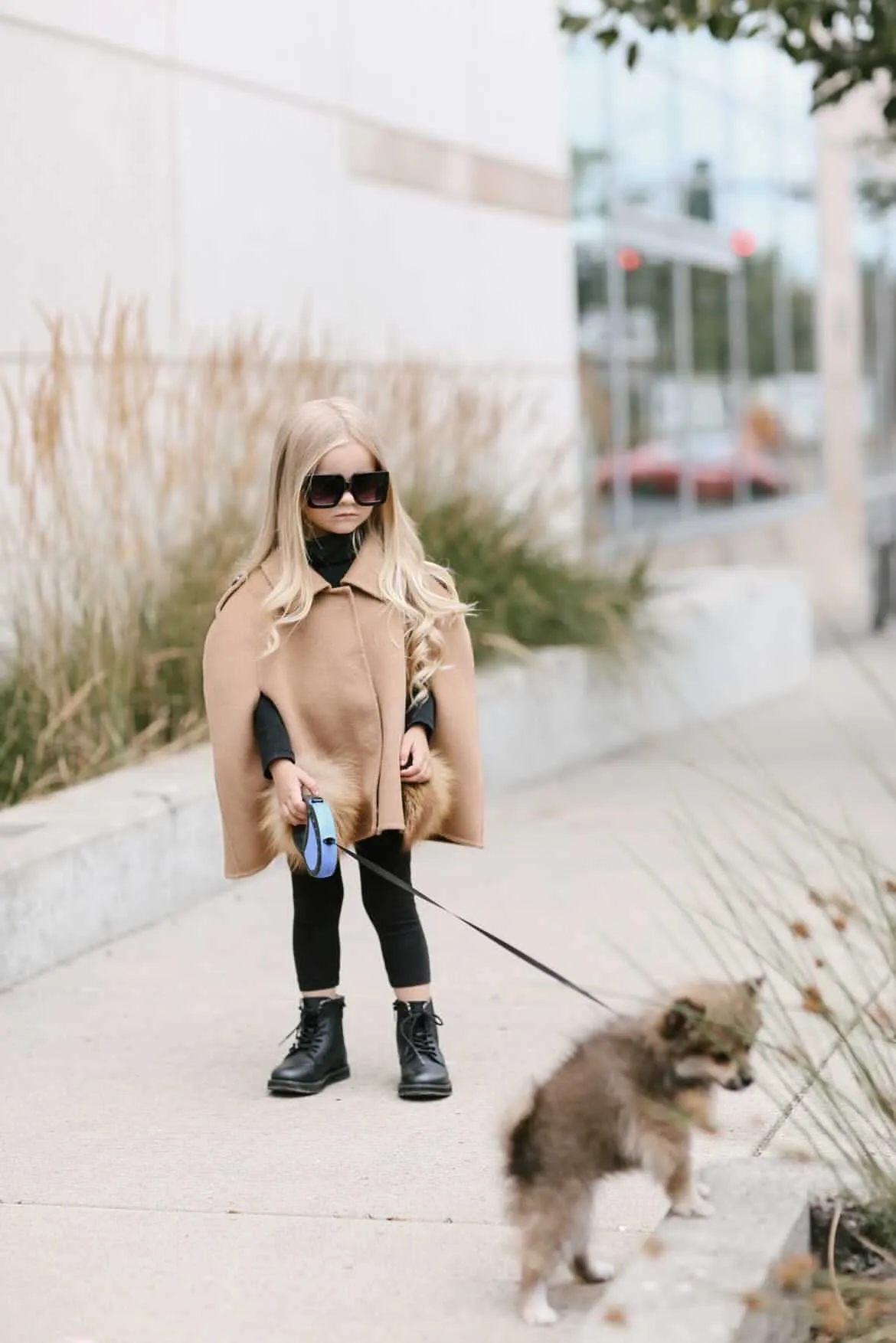 MI LOVES SIGNATURE Cashmere kids cape with Luxurious Natural Fox fur pockets.