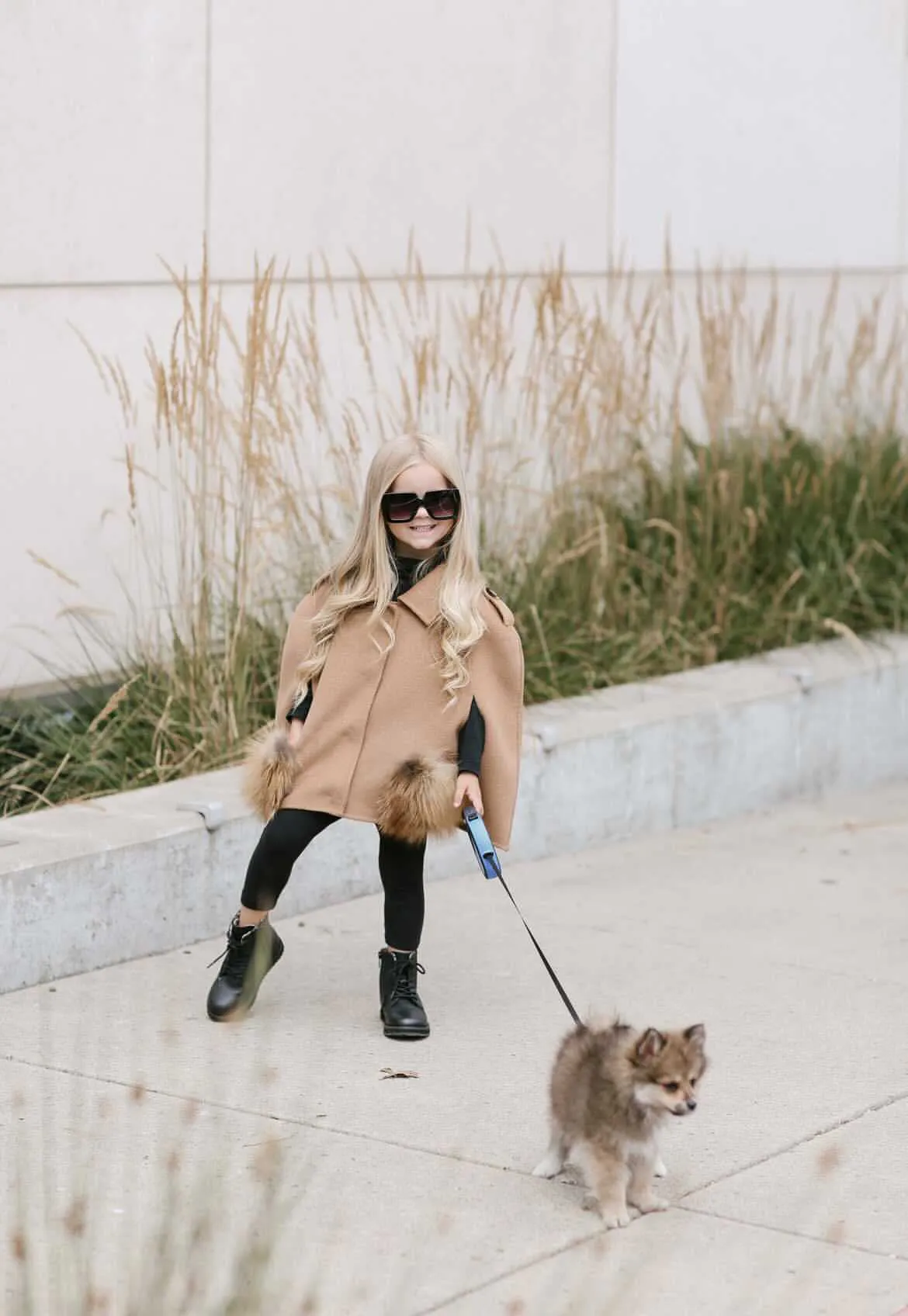 MI LOVES SIGNATURE Cashmere kids cape with Luxurious Natural Fox fur pockets.