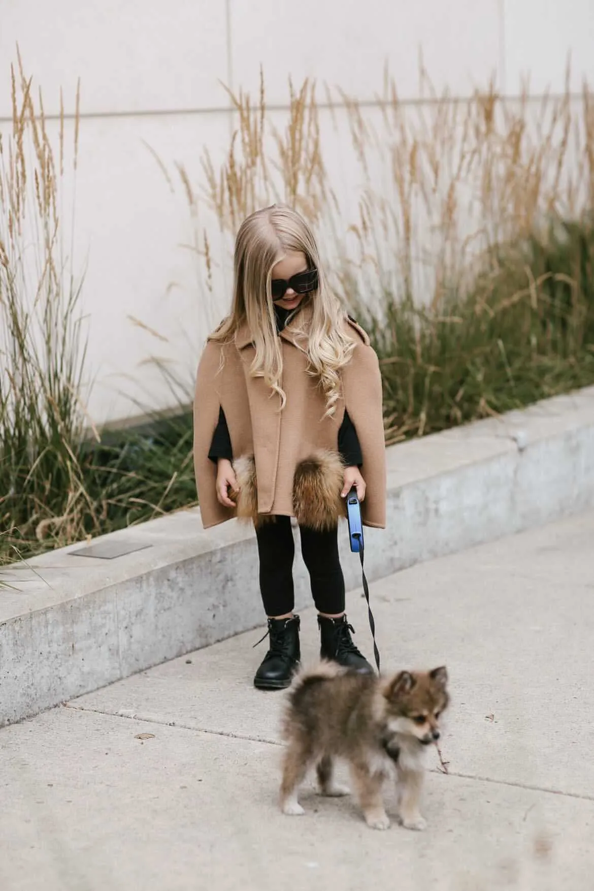 MI LOVES SIGNATURE Cashmere kids cape with Luxurious Natural Fox fur pockets.