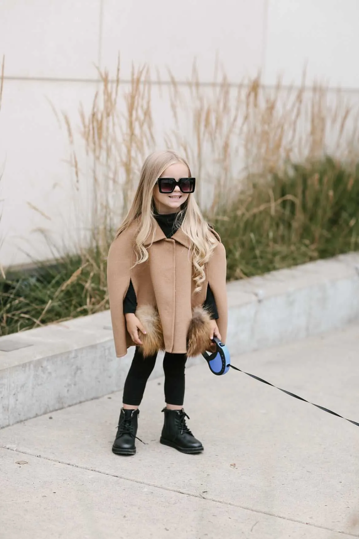 MI LOVES SIGNATURE Cashmere kids cape with Luxurious Natural Fox fur pockets.