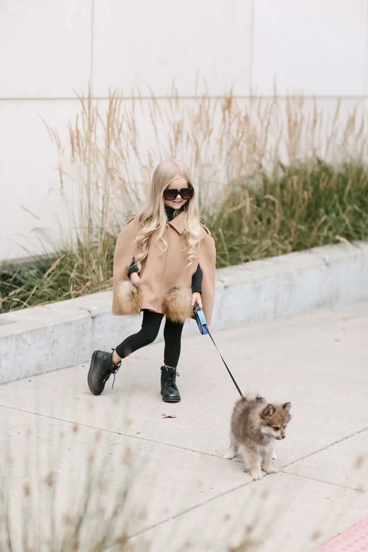 MI LOVES SIGNATURE Cashmere kids cape with Luxurious Natural Fox fur pockets.