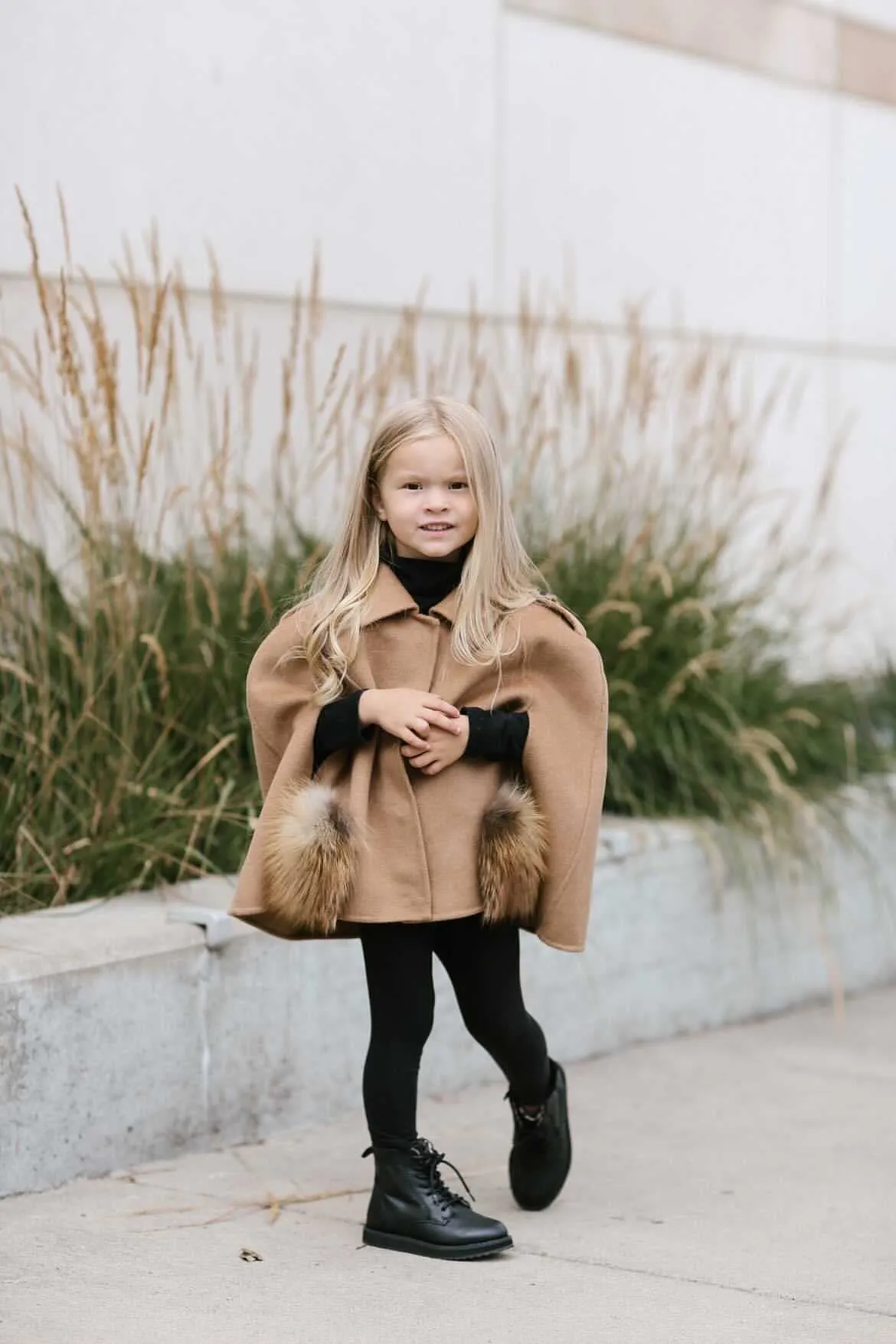MI LOVES SIGNATURE Cashmere kids cape with Luxurious Natural Fox fur pockets.