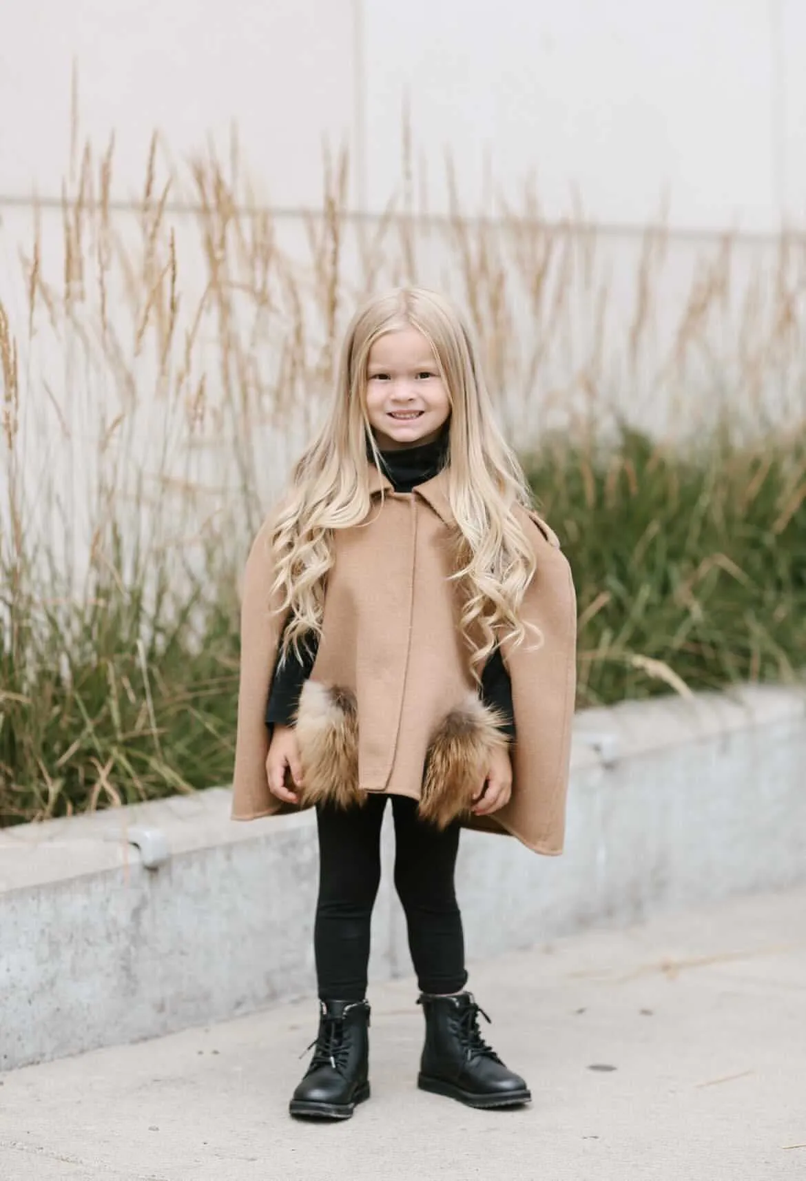 MI LOVES SIGNATURE Cashmere kids cape with Luxurious Natural Fox fur pockets.