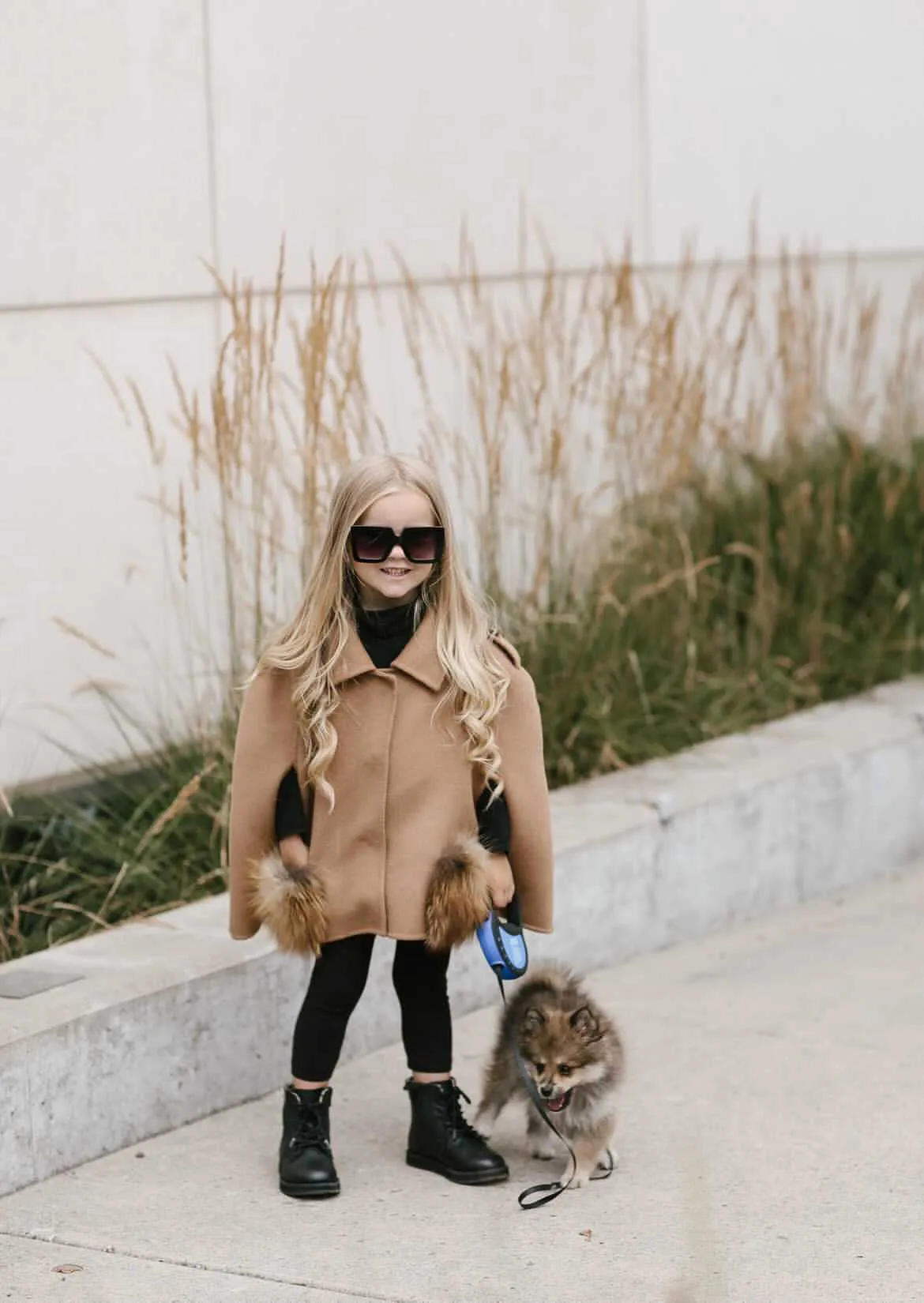 MI LOVES SIGNATURE Cashmere kids cape with Luxurious Natural Fox fur pockets.