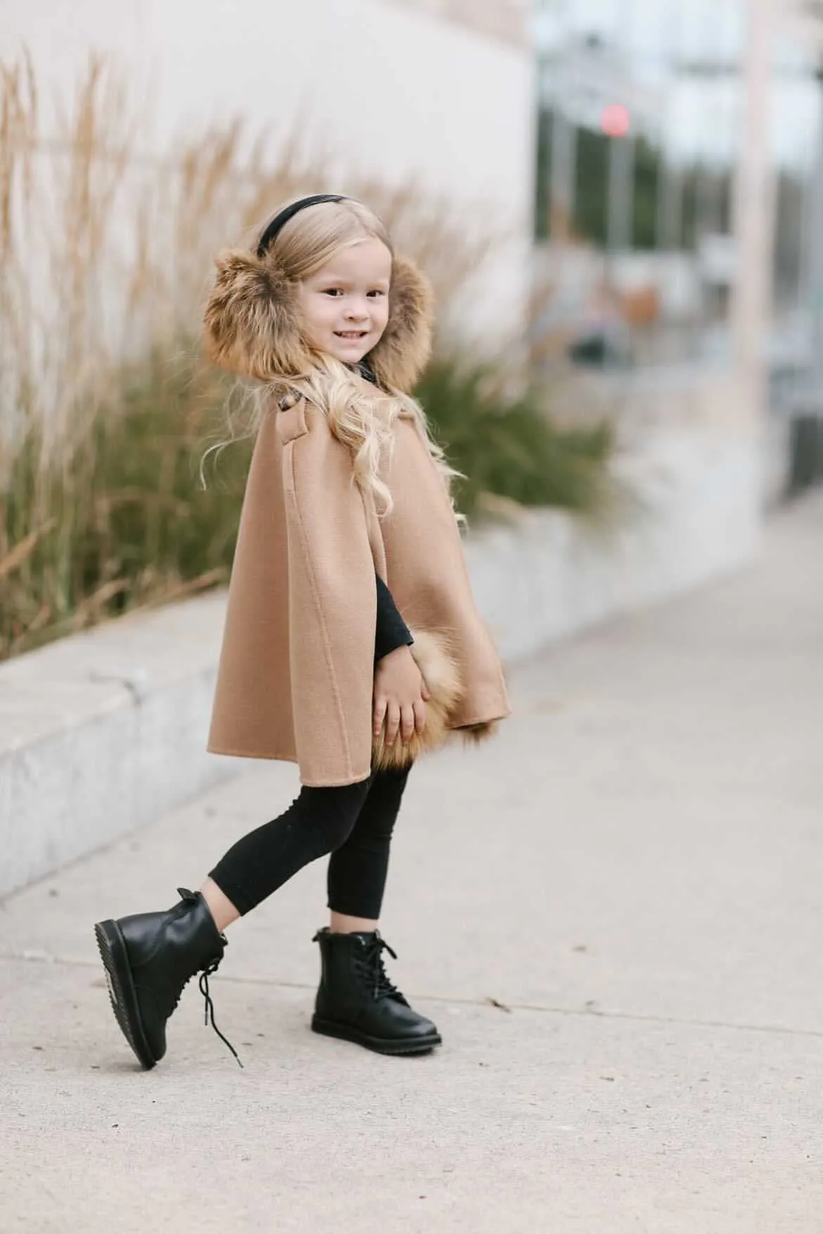 MI LOVES SIGNATURE Cashmere kids cape with Luxurious Natural Fox fur pockets.